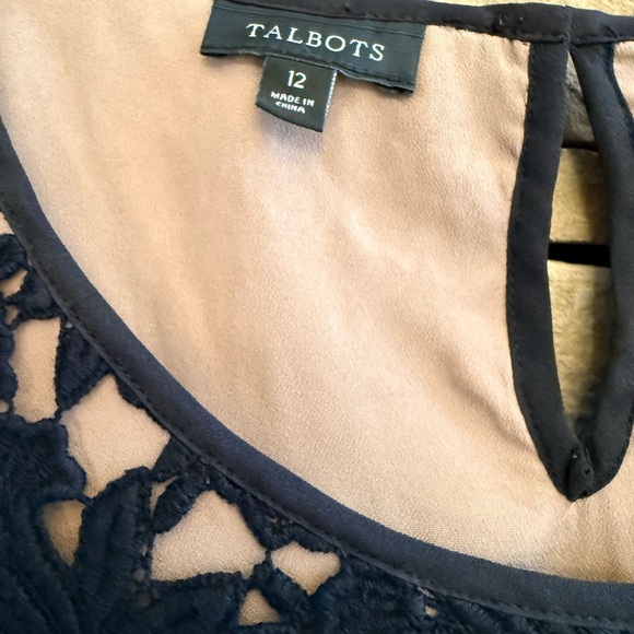Elegant Black Cotton Lace Talbots Top with Nude Lining. Cap sleeves - Picture 2 of 5